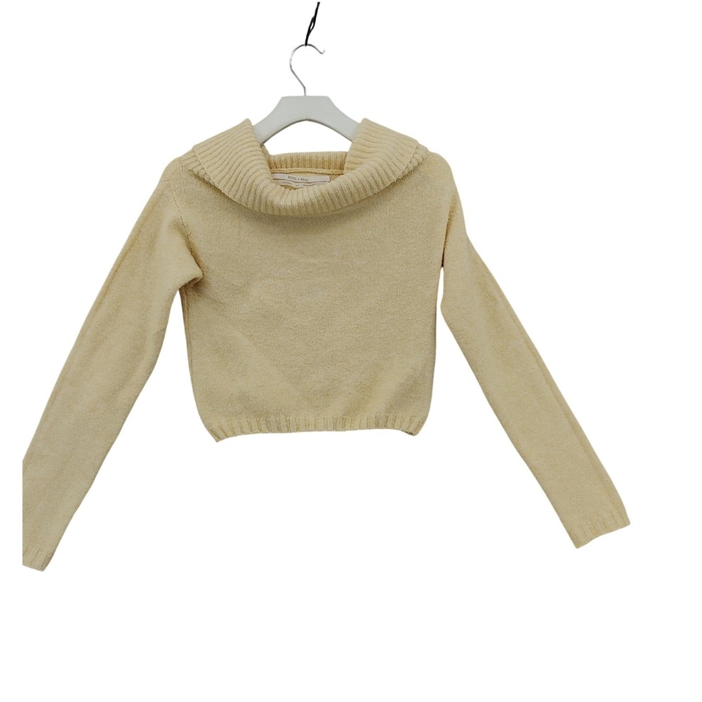 Silence + Noise Womens Coquette Gorpcore Sweater S Yellow Cowl Neck Cropped Knit